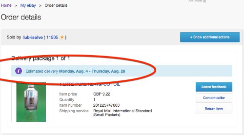 eBay estimated delivery