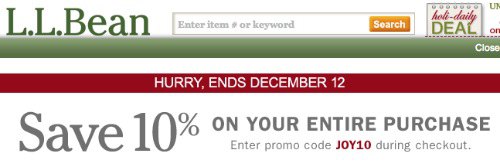 JOY10 купон 10% скидка L.L.Bean