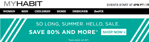MyHabit распродажа летней одежды и обуви 80-90% скидки
