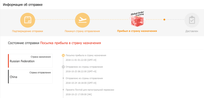 Прибыло в страну назначения