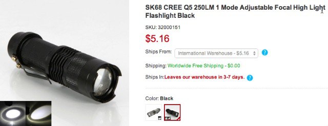 SK68 CREE Q5 250LM 1 Mode Adjustable Focal High Light